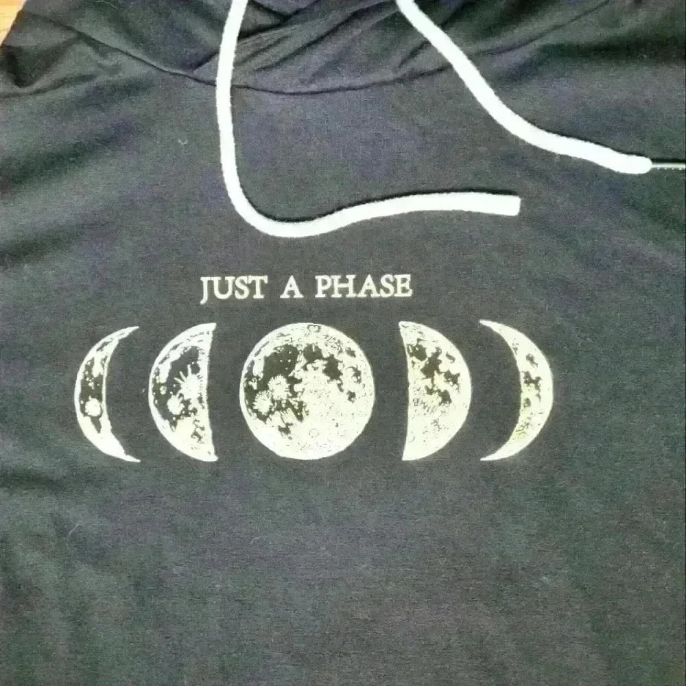 "Just a Phase" Woman's Black Lightweight Hoodie - Picture 2 of 4